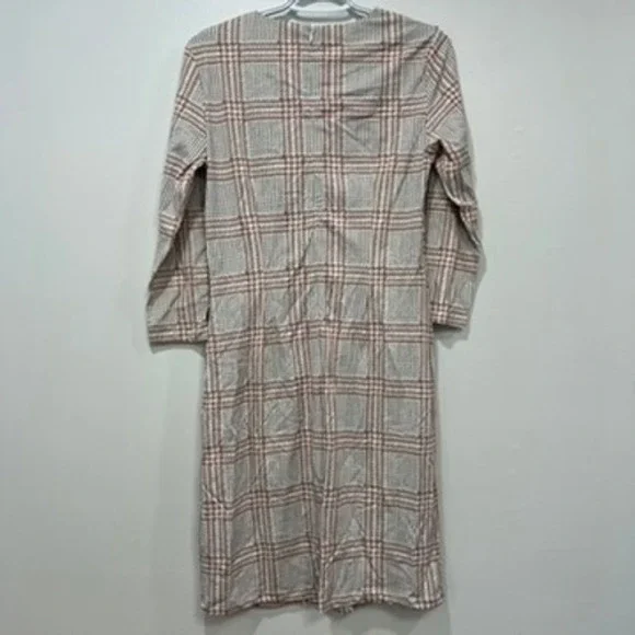 J‎ Mclaughlin Sophia Dress Small NWT $228 Catalina Knee Length Plaid Pink Tan